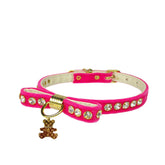 Velvet Bow Bear Charm Dog Collar