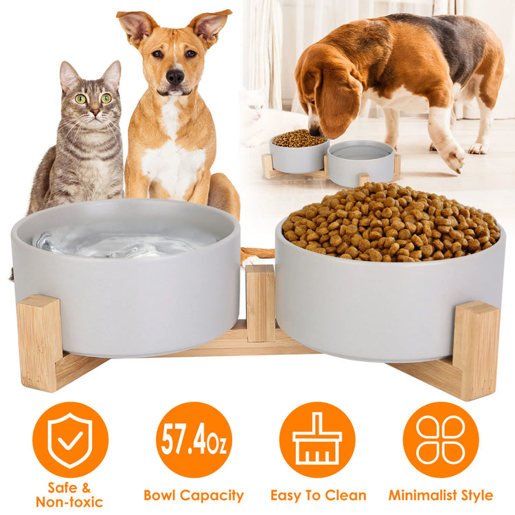 Double 28.7Oz Ceramic Pet Bowls Dog Cat Bowls