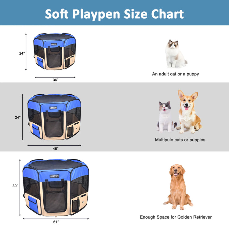 JESPET Pet Dog Playpens 36", 45" & 61" Portable Soft Kennel with Carry Bag