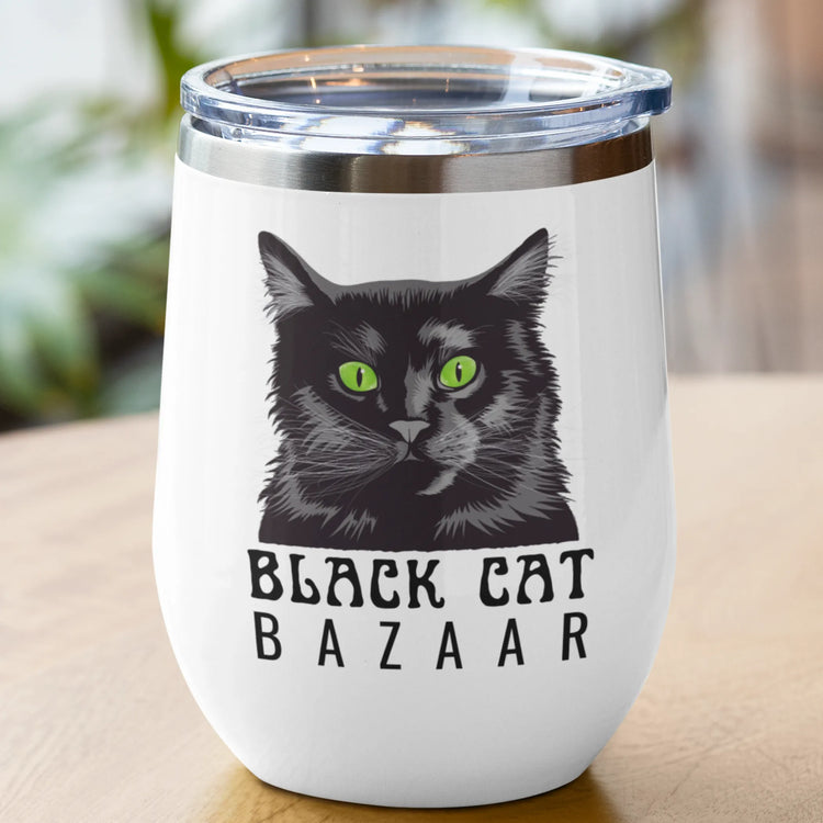 Chic Black Cat Bazaar Wine Tumbler: Perfect for Cat Lovers & Wine Enthusiasts