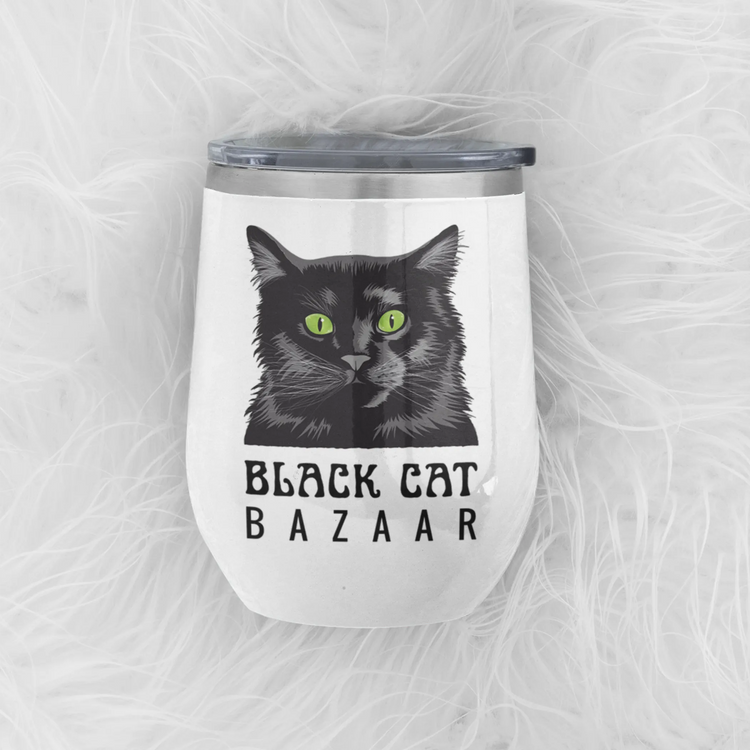 Chic Black Cat Bazaar Wine Tumbler: Perfect for Cat Lovers & Wine Enthusiasts