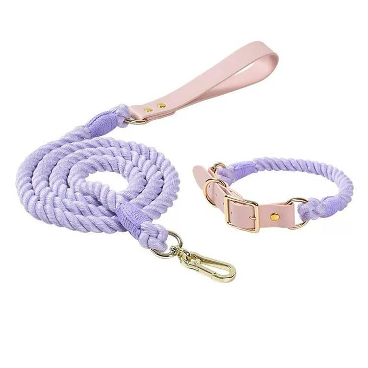 Luxe Royal Leather Rope Leash and Collar Set  - Size:   | Pack Of: 1