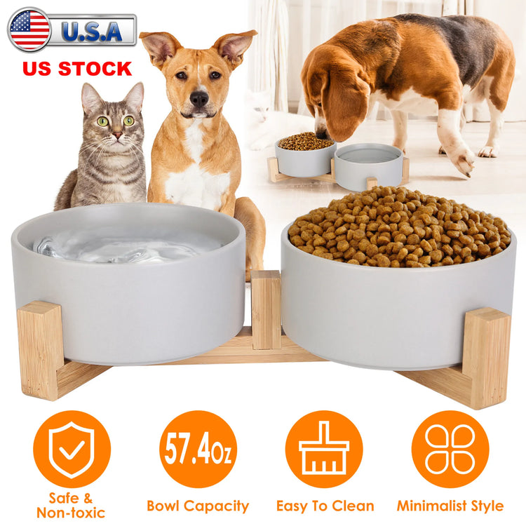 Double 28.7Oz Ceramic Pet Bowls Dog Cat Bowls