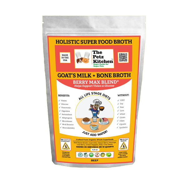Goats Milk + Bone Broth Berry Max Antioxidant Vision & Glucose Support Broth* The Petz Kitchen Dog & Cat Holistic Super Foods*